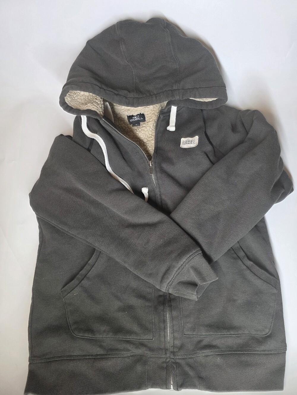 ONeill Mens Fleece Sherpa Lined Full Zip Hoodie Jacket Charcoal Gray Size M